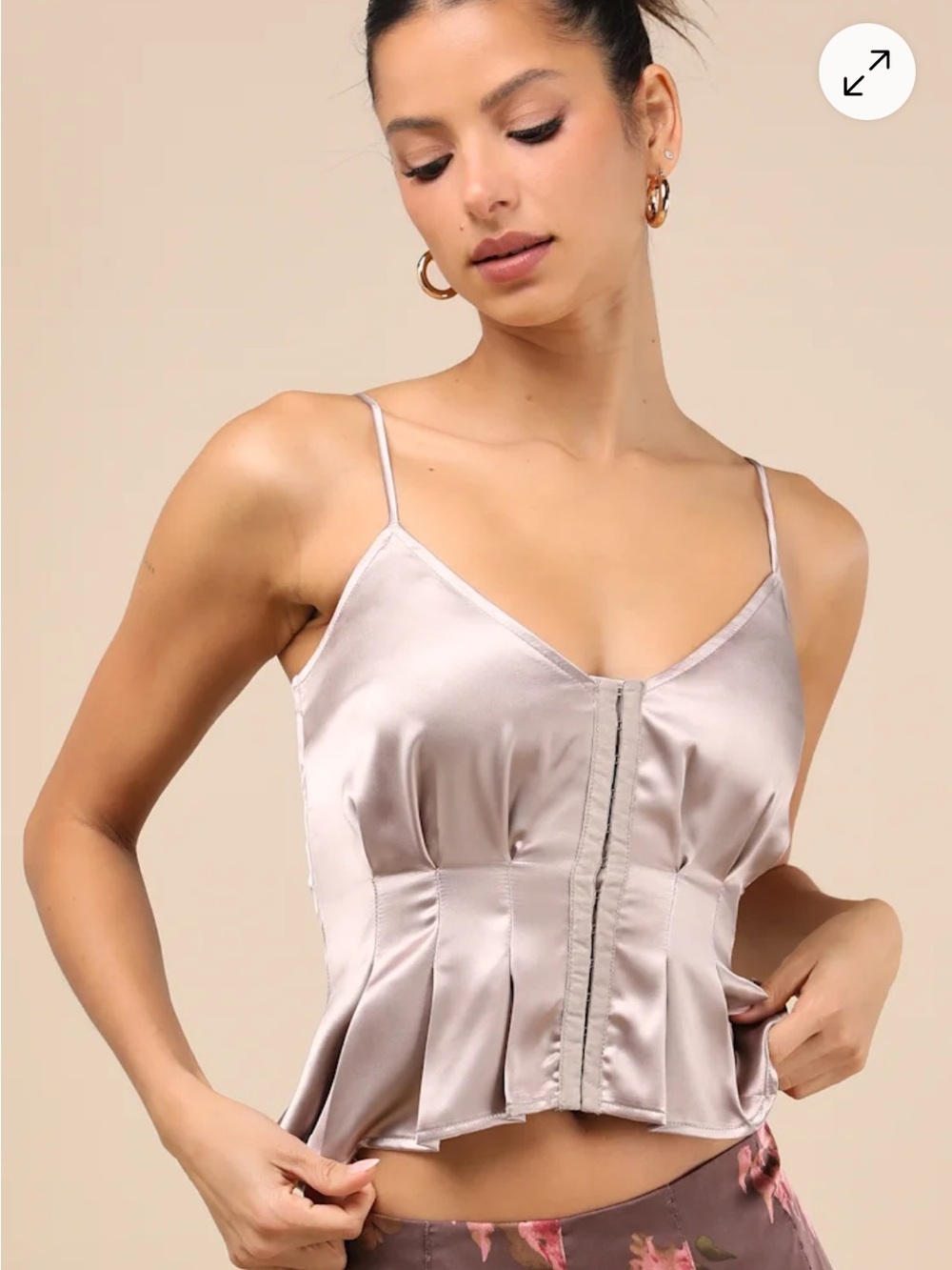Lulus Taupe Satin Pleated Peplum Cami Top